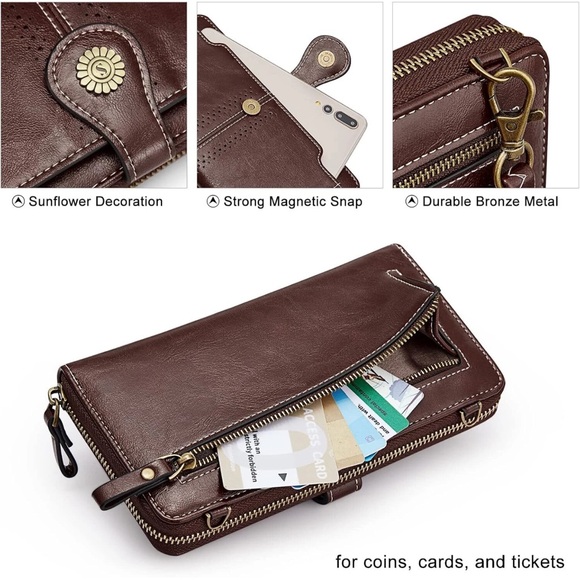 S-Zone Wristlet Wallet Women Crossbody RFID Blocking Vegan Leather Clutch/Purse - Picture 5 of 7